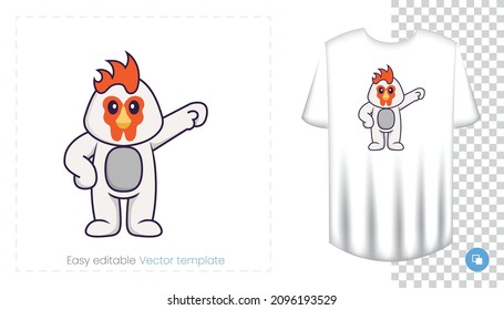 Cute chicken character. Prints on T-shirts, sweatshirts, cases for mobile phones, souvenirs. Isolated vector illustration on white background.