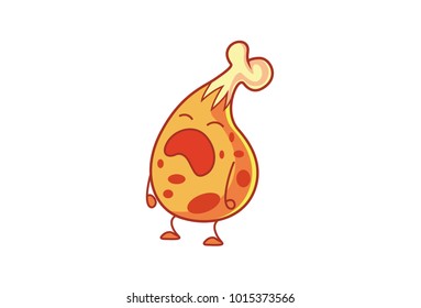 Cute Chicken Character is sad. Vector Illustration. Isolated on white background.