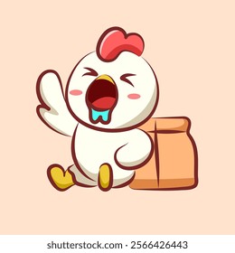 Cute chicken character vector design scared with saliva coming out. animal cartoon logo for elements, sticker