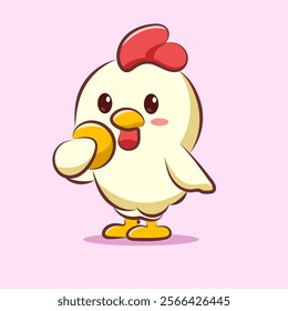 Cute chicken character vector design is eat bread. animal cartoon logo for elements, sticker