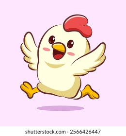 Cute chicken character vector design running happily . animal cartoon logo for elements, sticker