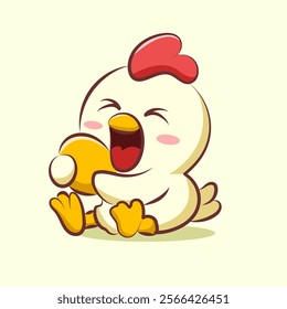 Cute chicken character vector design is eat bread. animal cartoon logo for elements, sticker