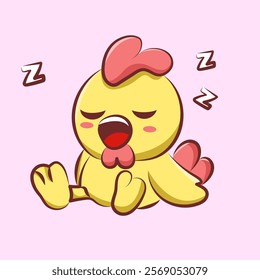 Cute chicken character vector design is tired sleep. animal cartoon logo for elements, sticker