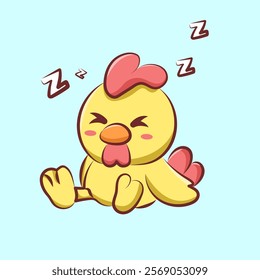 Cute chicken character vector design is tired sleep. animal cartoon logo for elements, sticker