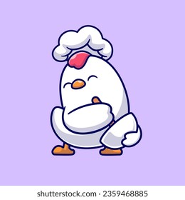 Cute Chicken Chef Cooking Cartoon Vector Icon Illustration. Animal Food Icon Concept Isolated Premium Vector. Flat Cartoon Style