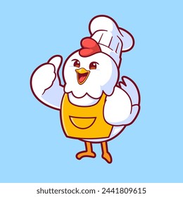 Cute chicken chef with thumbs up mascot icon vector. Flat style cartoon animal illustration