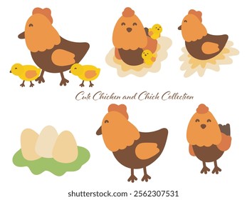 Cute Chicken and Chick Illustrations