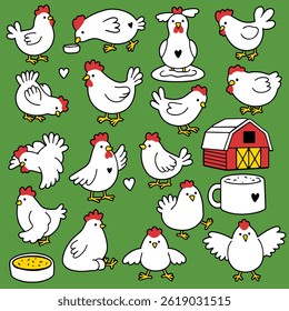 Cute chicken clipart, farm chicken collection, funny hen illustrations, farm animal vector, rooster doodle art, country farm animals