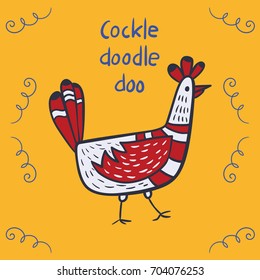 Cute chicken in color. Vector illustration cartoon. With handwriting text