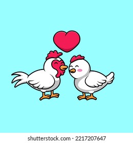 Cute Chicken Couple Cartoon Vector Icons Illustration. Flat Cartoon Concept. Suitable for any creative project.