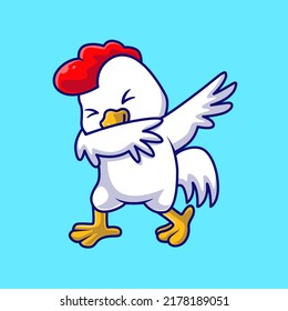 Cute Chicken Dabbing Pose Cartoon Vector Icon Illustration. Animal Nature Icon Concept Isolated Premium Vector. Flat Cartoon Style