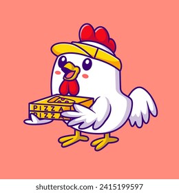 Cute Chicken Delivery Pizza Cartoon Vector Icon Illustration.
Animal Food Icon Concept Isolated Premium Vector. Flat
Cartoon Style