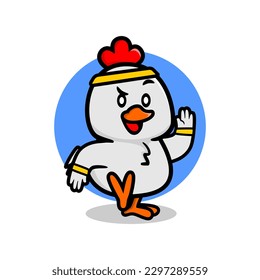 una linda gallina haciendo ejercicio de ilustración de mascota. ilustración del vector animal kawaii.