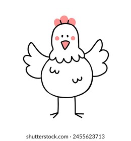 A cute chicken in a doodle style. Vector illustration isolated on a white background.