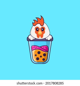 Cute chicken Drinking Boba milk tea. Animal cartoon concept isolated. Can used for t-shirt, greeting card, invitation card or mascot.