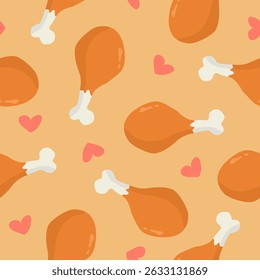 Cute chicken drumstick pattern background vector design