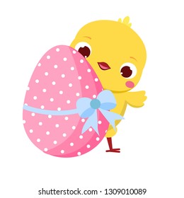Cute chicken and Easter egg. Cartoon funny chick for spring design, seasonal greetings, cards