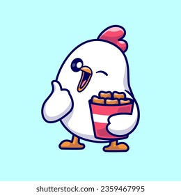 Ilustración del icono del vector de caricaturas de las pepitas de pollo tierno que come pollo. Vector Premium Aislado De Icono De Alimentos Animales. Estilo de dibujo plano