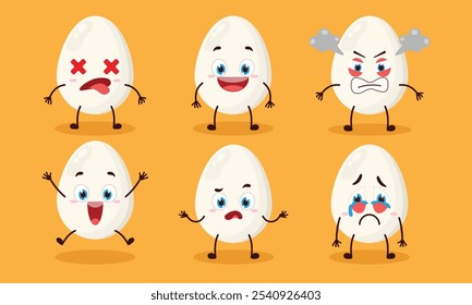 cute chicken egg cartoon with many expressions vector illustration