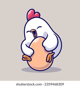 Cute Pollo Con Ilustración Del Icono Del Vector De Caricatura De Huevo. Concepto de icono de la naturaleza animal Vector Premium aislado. Estilo de dibujo plano