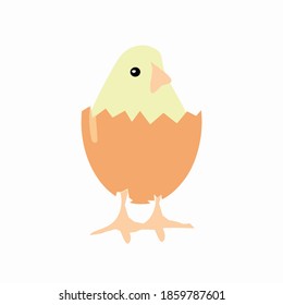Cute chicken egg hatching illustration cartoon vector  Tiny yellow newborn chick with egg shell still attached to the chick.