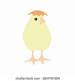 Cute chicken egg hatching illustration cartoon vector  Tiny yellow newborn chick with egg shell still attached to the chick.