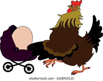Cute chicken with egg, hen