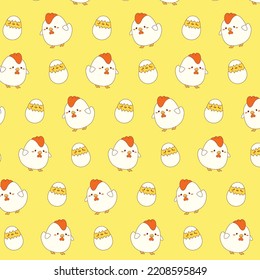 Papel de pollo y huevo sin soldadura en papel tapiz de doodle de kawaii