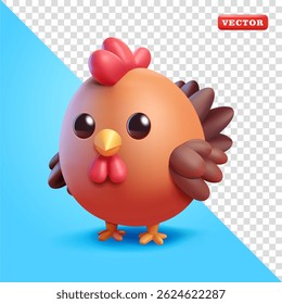 Cute chicken in egg shape, 3d vector. Suitable for farming and design elements