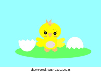 Cute chicken and egg shell.Vector illustration.