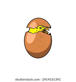 cute chicken eggs hatch, chicks peek out vector illustration