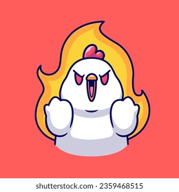 Cute Chicken Excited With Fire Cartoon Vector Icon Illustration. Animal Nature Icon Concept Isolated Premium Vector. Flat Cartoon Style