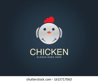 Cute Chicken Face Head Logo Design Template. Animal Pet Care Chicken Logo icon design. Vector graphic design template element