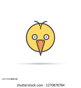 Cute chicken face outline vector icon with color fill. Funny animal illustration.