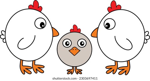 Cute chicken family isolated on white
