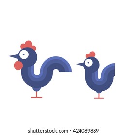 cute chicken family - rooster and hen. cartoon vector illustration