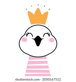 Cute Chicken as Farm Bird Wearing Gold Crown Vector Illustration