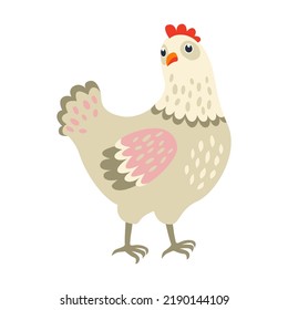 Cute chicken flat icon. Cartoon hen standing, sitting in nest isolated vector illustration. Funny domestic birds