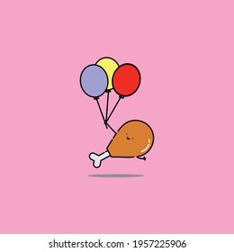 Cute chicken fly with balloon Illustration. junk food. fast food. modern simple food vector icon, flat graphic symbol in trendy flat design style. wallpaper. lockscreen. pattern. frame. children. 