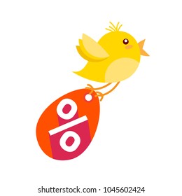 Cute Chicken Fly With Egg Easter Sale Holiday Discount Sign Poster Design Vector Illustration