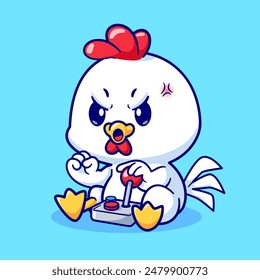 Cute Chicken Gaming Cartoon Vector Icon Illustration. Animal Technology Icon Concept Isolated Premium Vector. Flat Cartoon Style