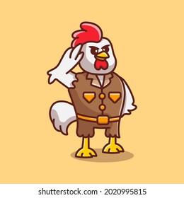 cute chicken general posing hand salute