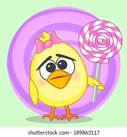 Cute chicken girl with candy 