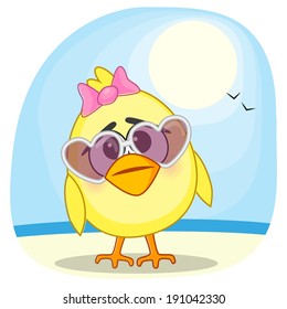 Cute chicken girl in sunglasses