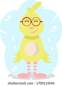cute chicken in glasses, flat illustration