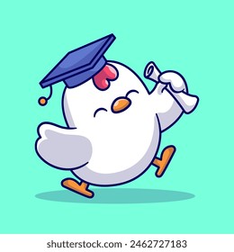 Cute Chicken Graduation Cartoon Vector Icon Illustration. Animal Education Icon Concept Isolated Premium Vector. Flat Cartoon Style