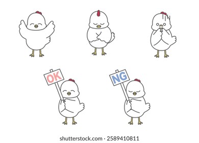 Cute chicken hand-drawn illustration set of 5 poses