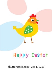 cute chicken happy easter day greeting card