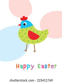 cute chicken happy easter day greeting card