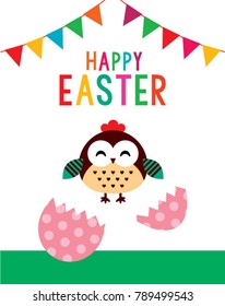cute chicken happy easter day greeting
